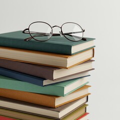 Stack of Books with Glasses on Top for Reading and Learning