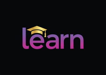Modern 'Learn' Wordmark Logo with Golden Graduation Cap Vector Logo