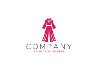 Elegant Long Dress Logo Design in Pink, High-End Fashion, Boutique, Bridal, or Tailor Brand Identity Symbol Vector Graphic