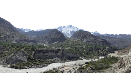 Rakaposhi Mountain in Gilgit Isolated on a White Background with Copy Text Space. Majestic Landscape Element for Travel Posters, Cultural Themes, and Nature-Inspired Designs. PNG File