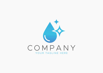  Modern Clean Water Drop Logo Design with Sparkle, Ideal for Water Filters, Cleaning Services Company Symbol Vector Icon