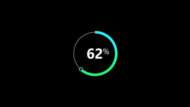 0 to from 99% loading loop animation. glowing circular progress on white background .