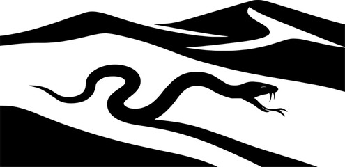 Silhouette of snake slithering on desert sand dunes