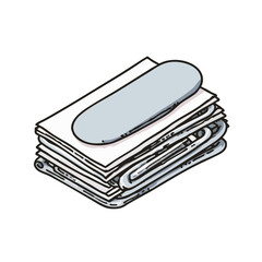 Handdrawn Detailed Pile of Newspaper with Clip Office Supply Illustration