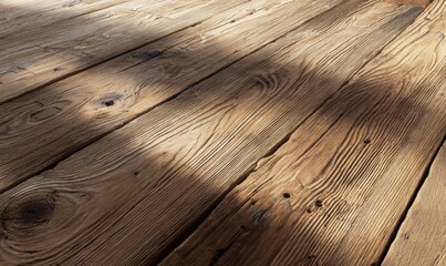 Wooden floorboards with sunlight shadows