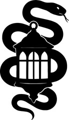 Silhouette of snake wrapped around a lantern ? mystical concept vector with white background 