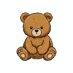 Cute Cartoon Brown Teddy Bear Sitting Down Isolated Illustration