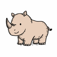 Obraz premium Cute Handdrawn Cartoon Rhinoceros with Outline for Children Illustration