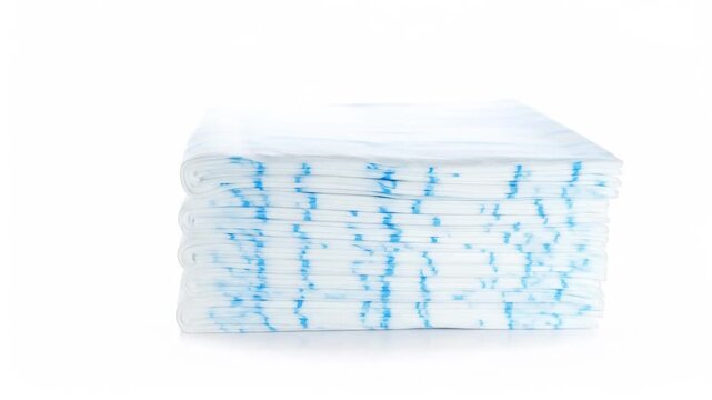 Stack of white cloths with light blue wavy lines