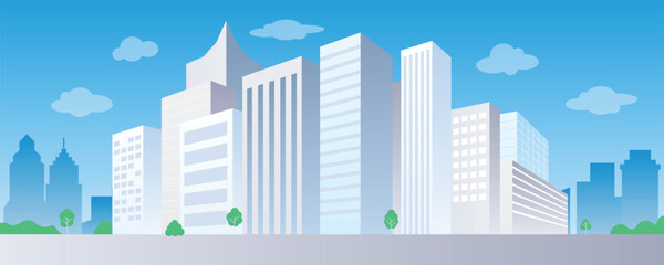 cityscape, Landscape with buildings, modern buildings, skyscrapers. Blue Sky Vector illustration	
