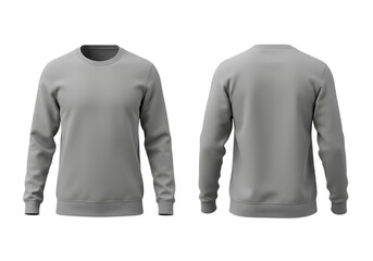 Front and Back View of a Gray Sweatshirt, Isolated on Transparent Background

