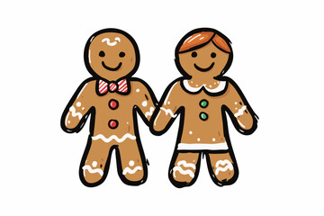 Hand Drawn Couple Gingerbread Man Character for Christmas Holiday Season