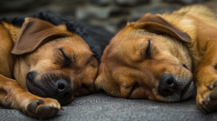 Dogs Sleeping Images, Showing scenes of dogs sleeping curled up on sofas, lying on carpets, nesting in dog beds, and snuggling with owners. Suitable for pet daily record matching images, pet product 