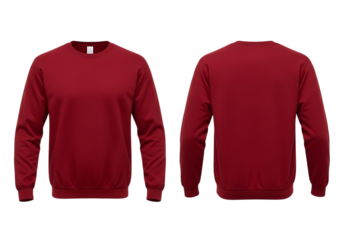 Men's Blank Maroon Crewneck Sweatshirt, Front and Back View, Isolated on transparent background

