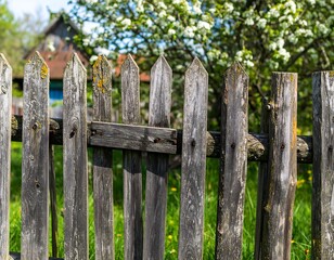 Fototapeta premium Weathered wooden fence in a garden
