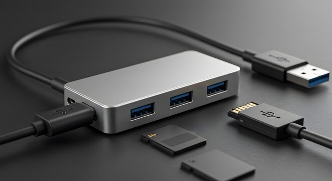 Silver usb hub with external storage devices