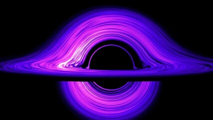 A black hole with a vibrant purple accretion disk stands out vividly against the dark cosmic void. - Powered by Adobe