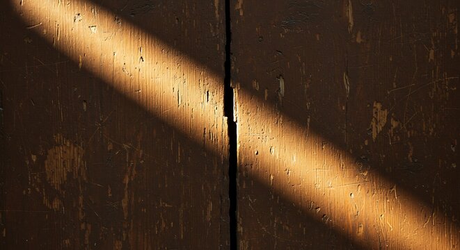 Diagonal beam of sunlight on wooden textured surface abstract background