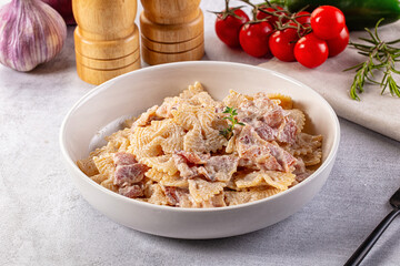Pasta Carbonara - farfalle with bacon