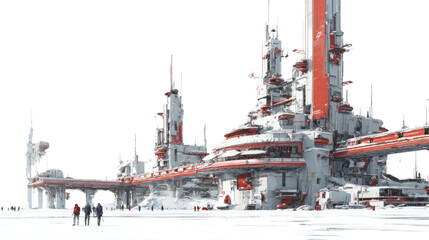 Futuristic sci fi military base with advanced armored structures high tech defense system and strategic fortress architecture isolated on white background
