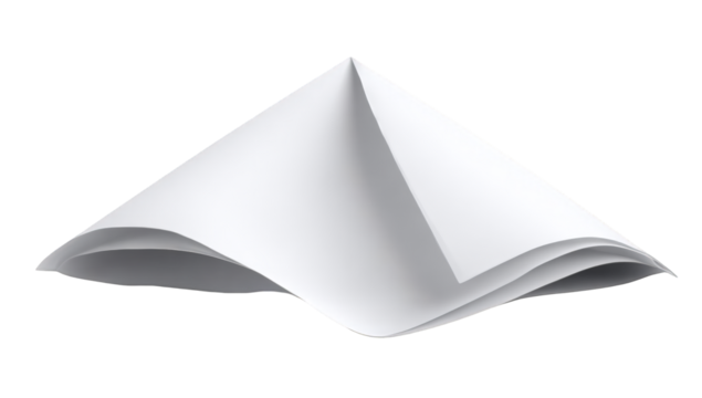 Folded white napkin in a triangular cone shape