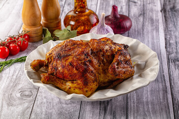 Hot tasty grilled whole chicken