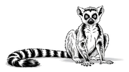 Ring tailed lemur drawing illustration vector graphic black and white animal art