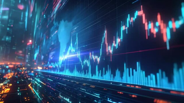 Dynamic stock market data visualization with world map overlay for financial analysis and future - Powered by Adobe