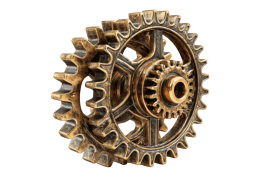 Interlocking gears, ornate bronze design