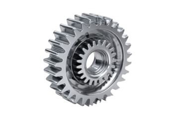 Metallic gears interlocked. 3D rendering of interlocking gears