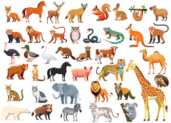 Set of flat vector illustrations of various animals