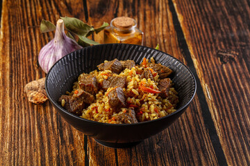 Asian traditional pilaf with beef