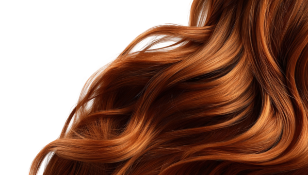Close-up of vibrant auburn, wavy hair