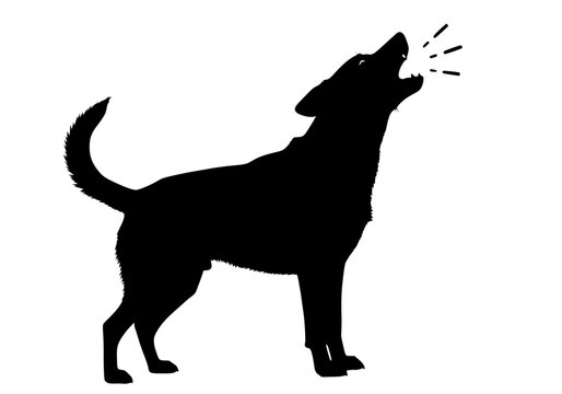 Vector art of silhouette of dog howling with head raised
