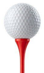 Golf ball on a red tee isolated on a transparent background