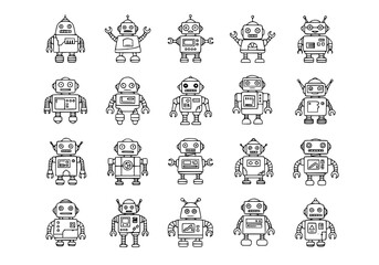 Obraz premium Vector art of collection of 25 unique robot icons for digital and print designs