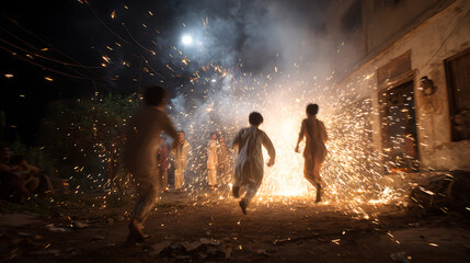 Children running around with sparklers celebrating the arrival of the holy month (2)