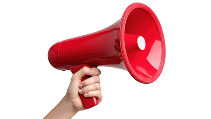 Hand holding a red megaphone