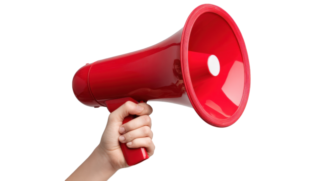 Hand holding a red megaphone - Powered by Adobe