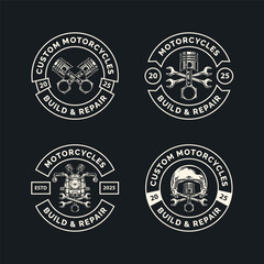 Vintage motorcycle club emblems for the open road enthusiast, perfect for apparel designs or custom garage art, repair shop, offering classic designs. 