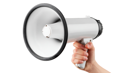 Hand holding a white megaphone (1)