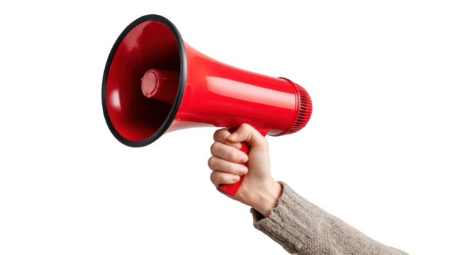 Hand holding a red megaphone (10)