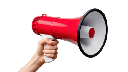Hand holding a red megaphone against a black background (9)