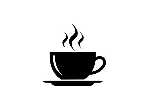 Vector art of black coffee cup icon with steam rising, minimalist design for beverage and caf branding