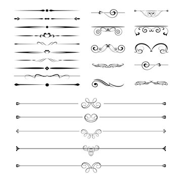 collection of decorative line dividers and ornamental elements with flourishes