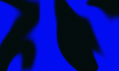 A digital abstract illustration with bold blurred blue shapes on a black background