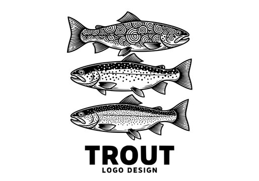 Vector art of three trout fish logo designs with minimalist art style