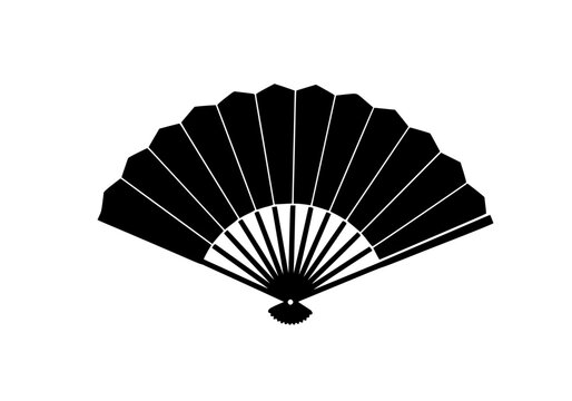 Vector art of vintage black and white hand fan with intricate design