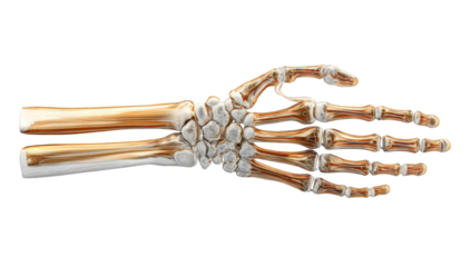 3D anatomical model of a human forearm and hand.  Bone structure