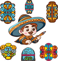 A Mexican with a typical Mexican accessory pattern. Flat Vector Illustration.eps
